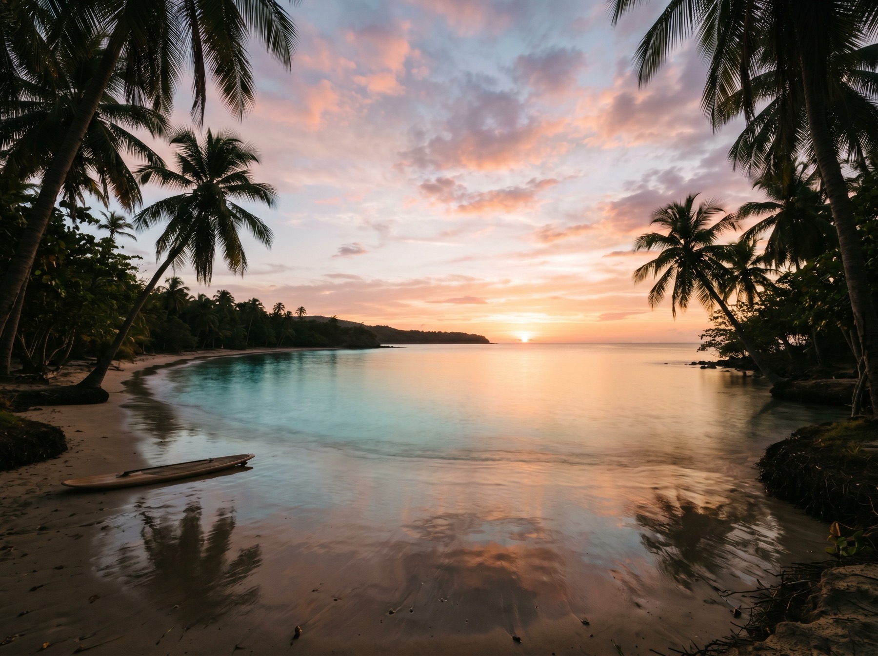 Atardecer caribeño con palmeras frente a una playa privada